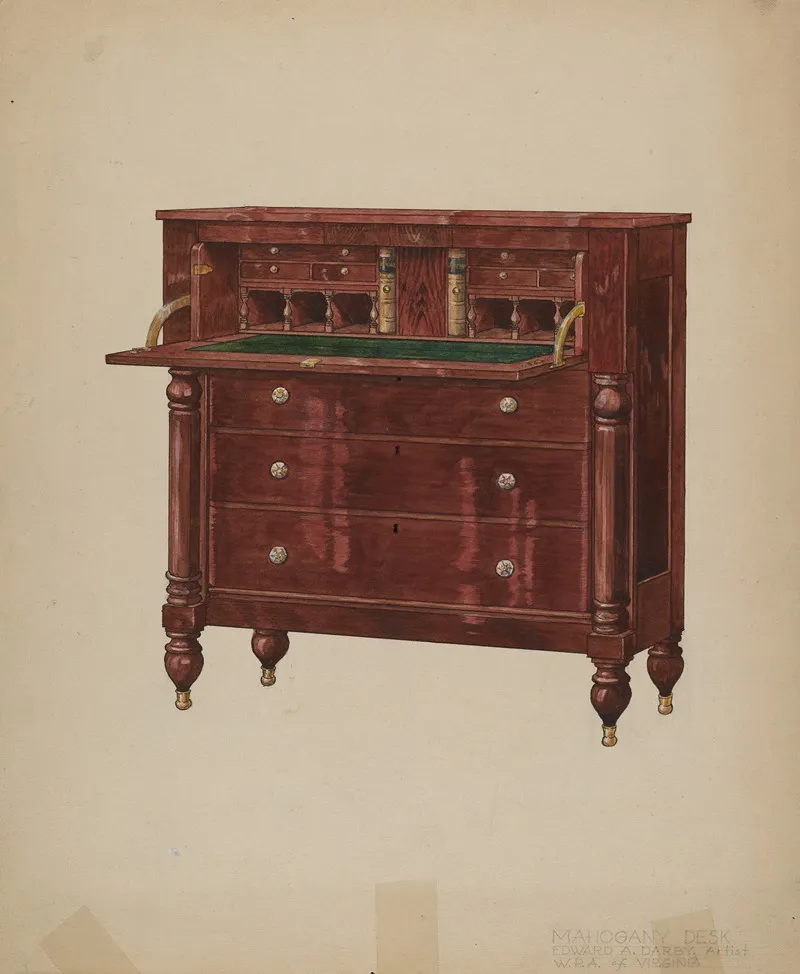 Mahogany Desk by Edward A. Darby - Canvas Print