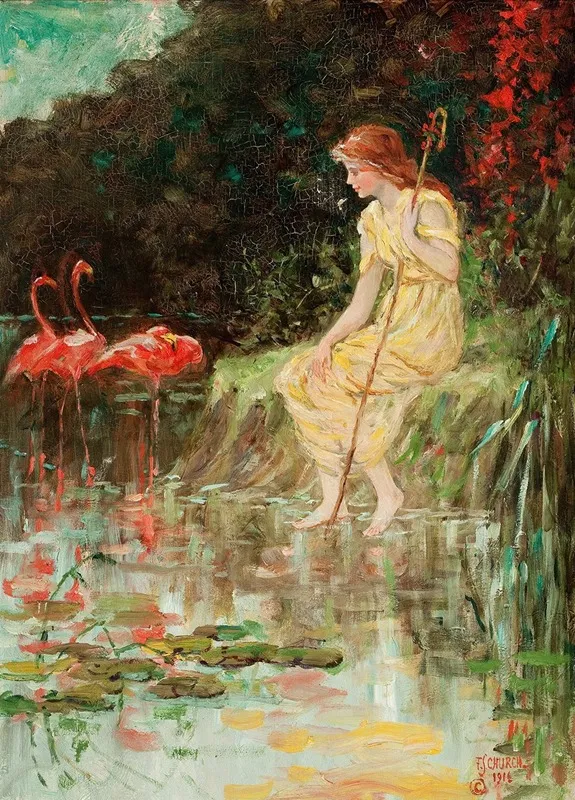 Maiden With Flamingos