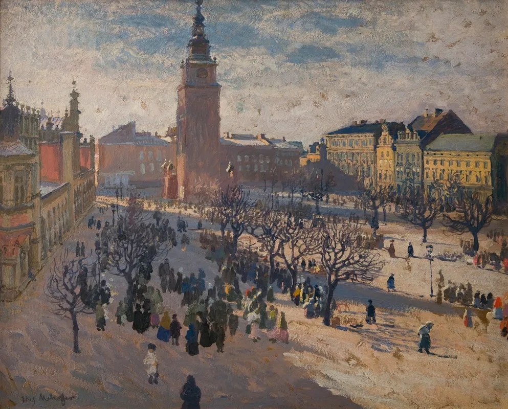 Main Market Square In Krakow by Józef Mehoffer - Canvas Print