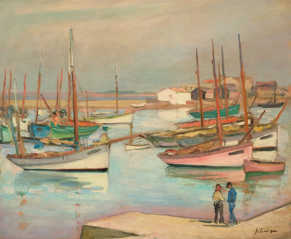 Maisons Sur Le Port A Lile Dyeu by Henri Lebasque - Canvas Print