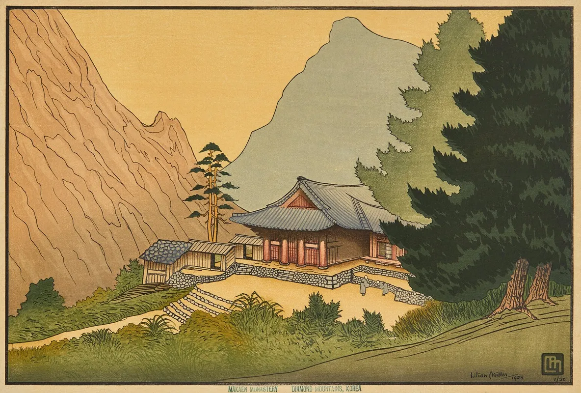 Makaen Monastery Diamond Mountains Korea by Lilian May Miller - Canvas Print