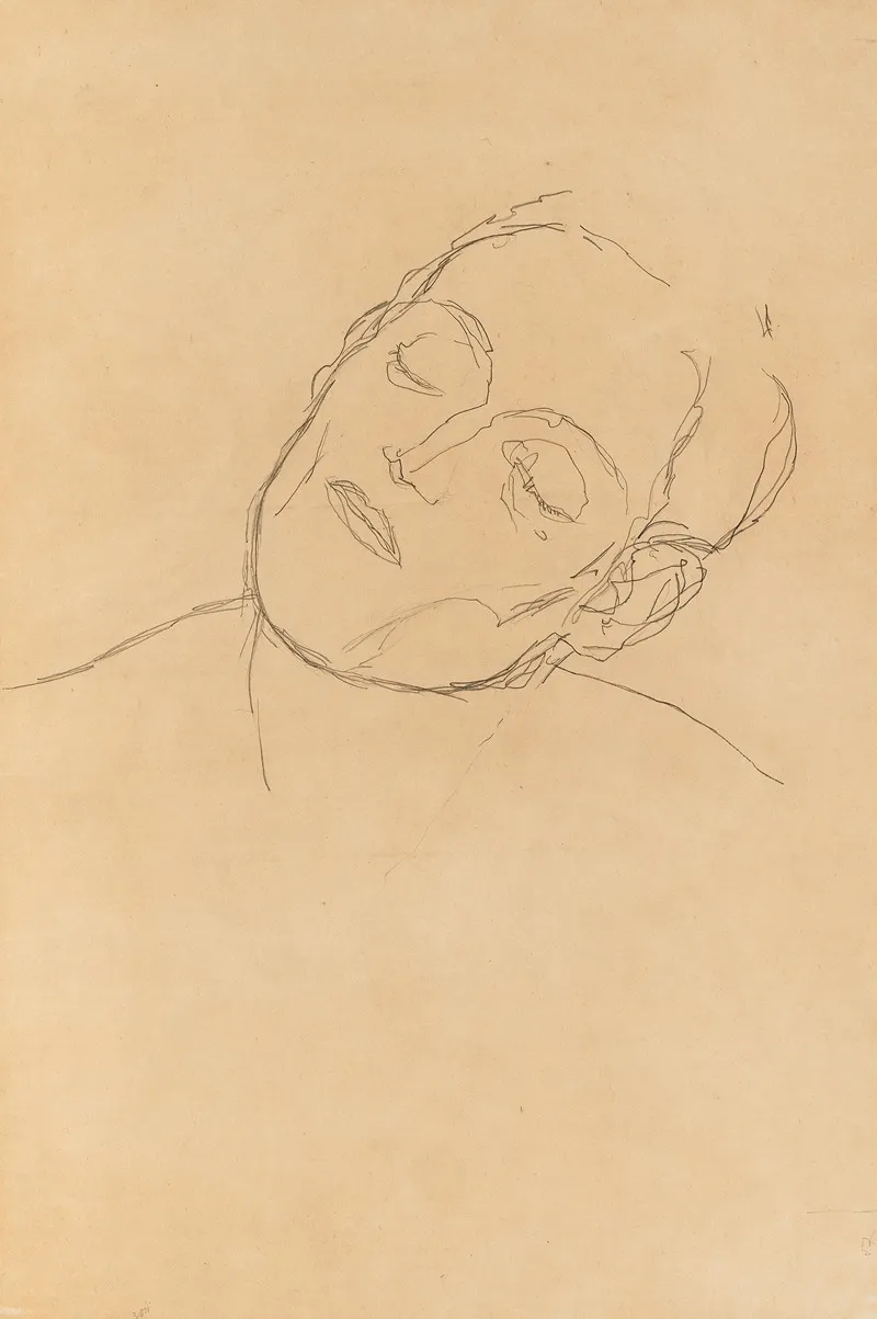 Male Head Turned To The Right With Closed Eyes by Gustav Klimt - Canvas Print