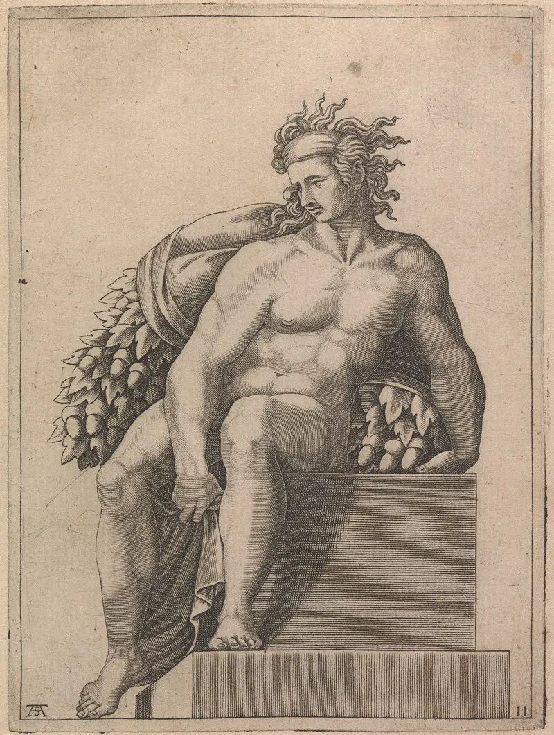 Male Nude From Panel Of The Drunkeness Of Noah 3 by Adamo Scultori - Canvas Print