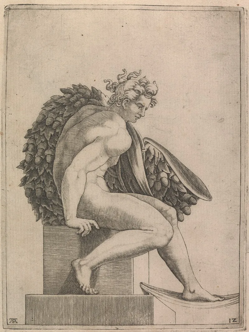 Male Nude From Panel Of The Drunkeness Of Noah by Adamo Scultori - Canvas Print