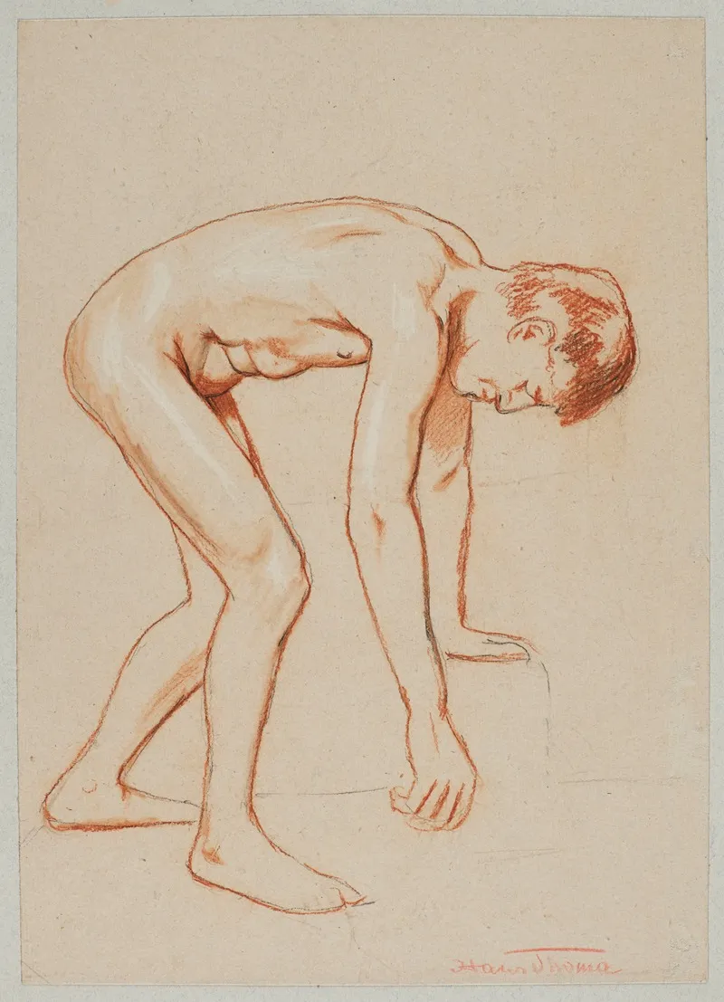 Male Nude Leaning Forward In Profile