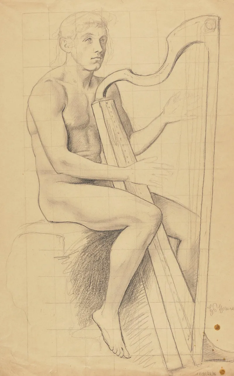 Male Nude Playing The Harp