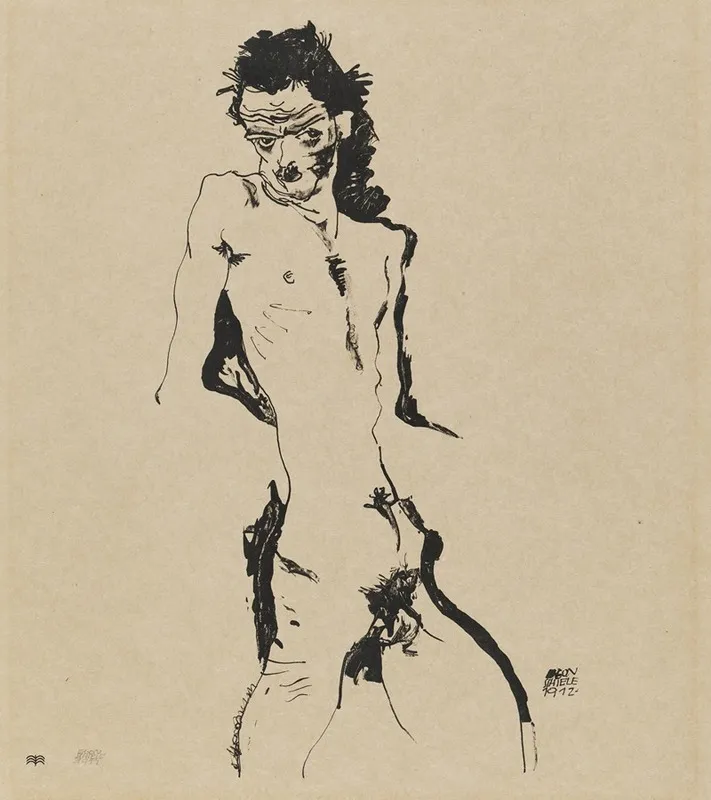 Male Nude Self Portrait by Egon Schiele - Canvas Print