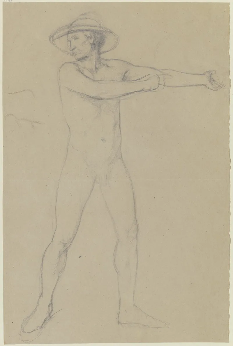 Male Nude With Hat 2 by Jakob Becker - Canvas Print