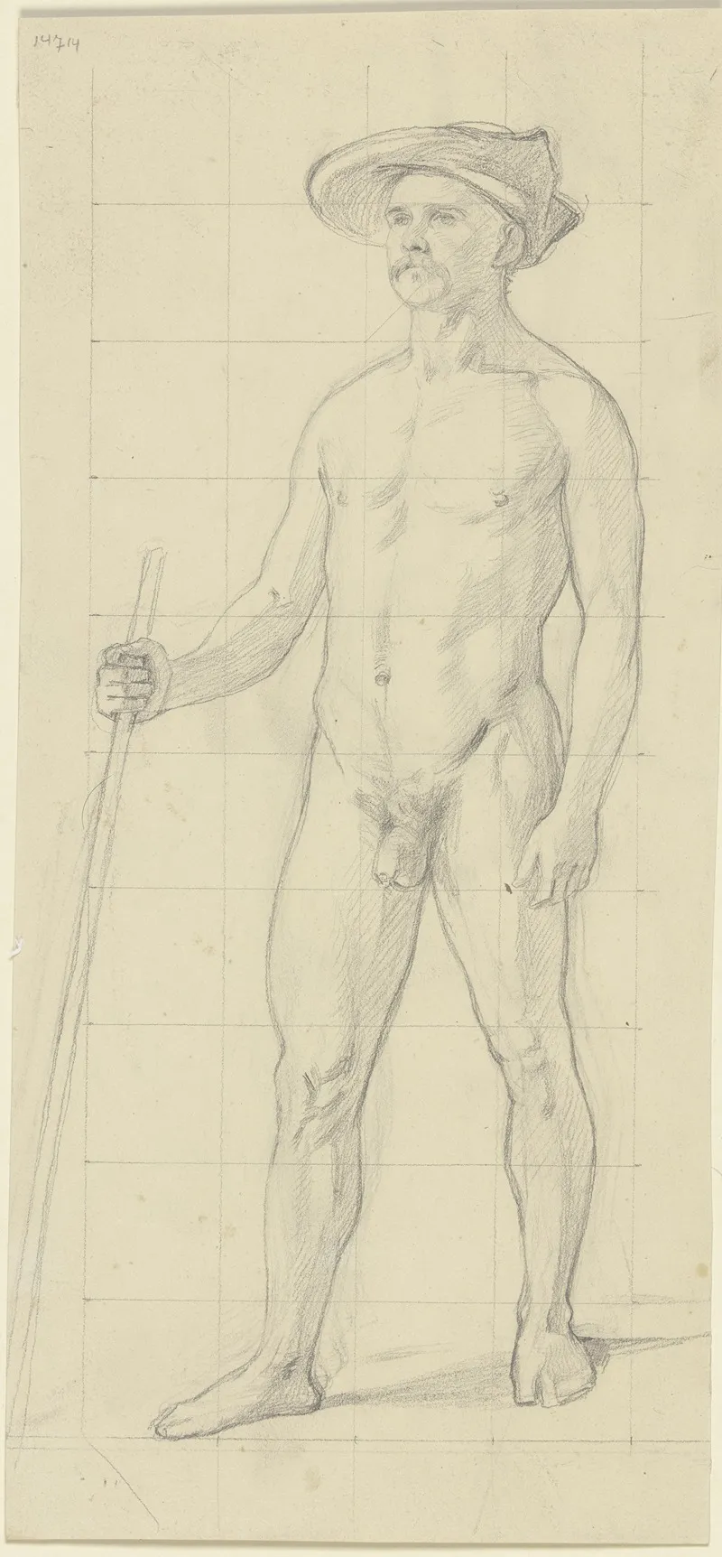 Male Nude With Hat by Jakob Becker - Canvas Print