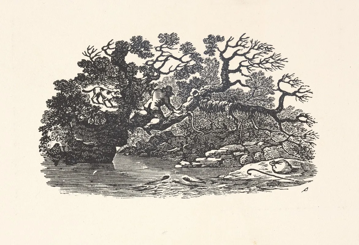 Man And Dog In Tree by Alexander Anderson - Canvas Print