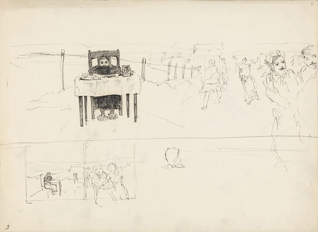 Man At Table And Landscape With Figures