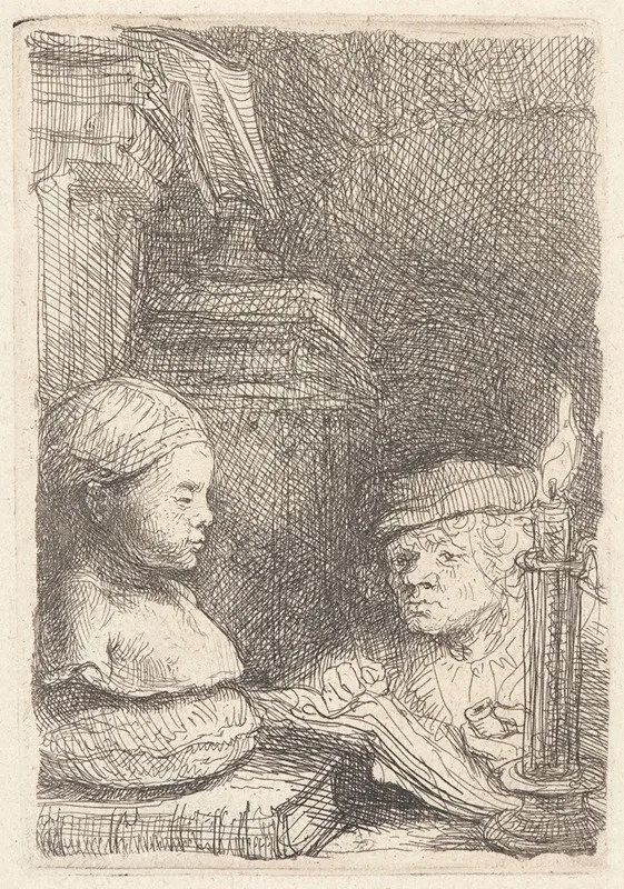 Man Drawing From A Cast by Rembrandt van Rijn - Canvas Print