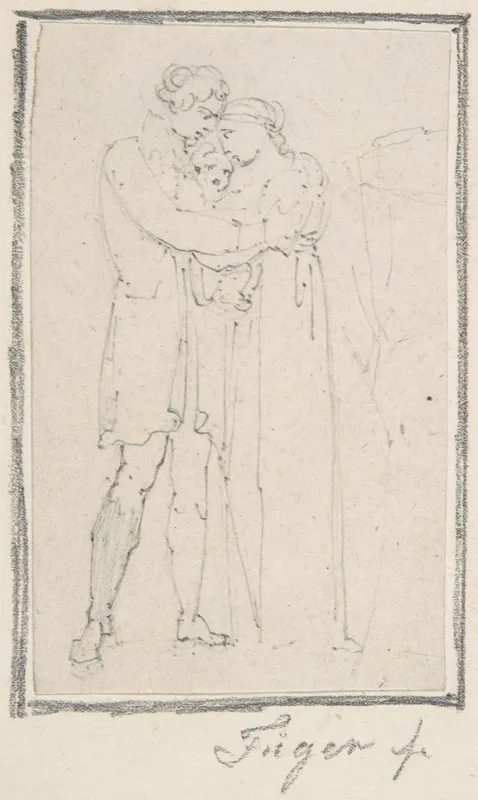 Man Embracing Woman With Child In Her Arms