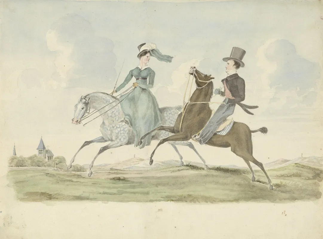 Man En Vrouw Te Paard In Een Landschap