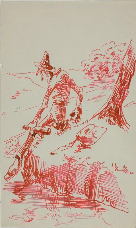 Man Fishing And Holding Bottle
