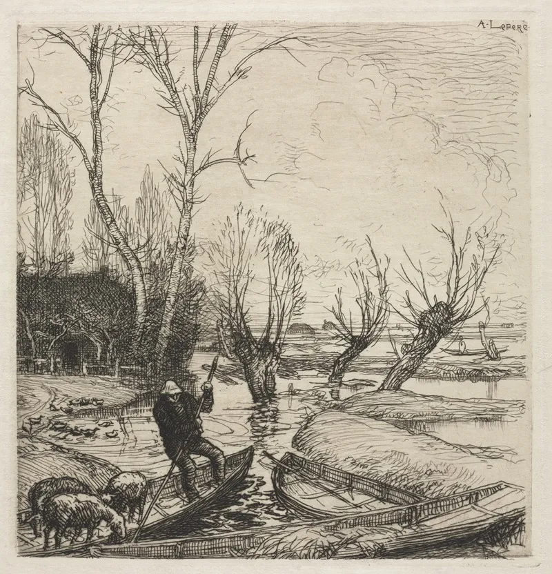 Man In A Boat With Three Sheep
