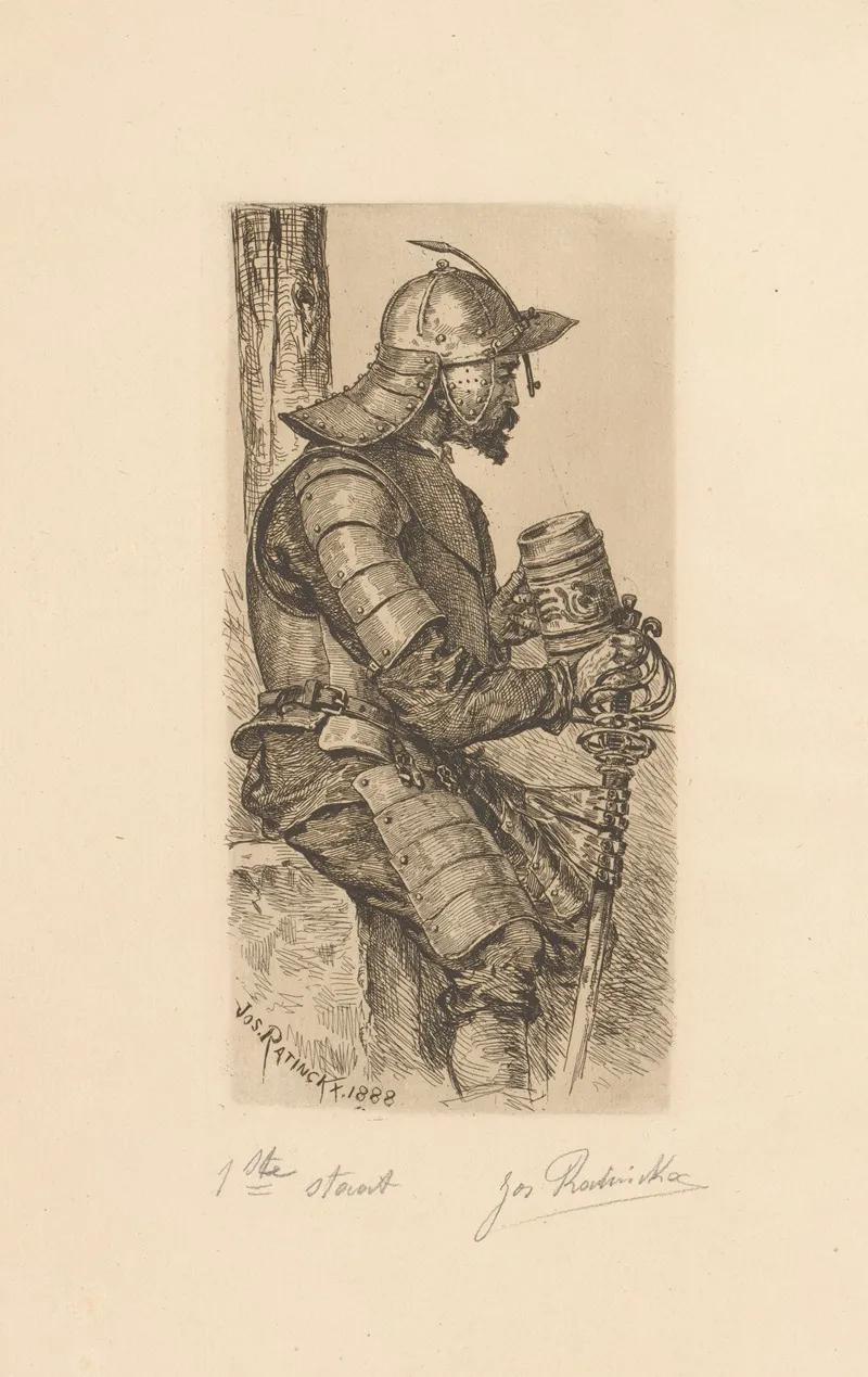 Man In Armor With Sword And Pulley by Jos Ratinckx - Canvas Print