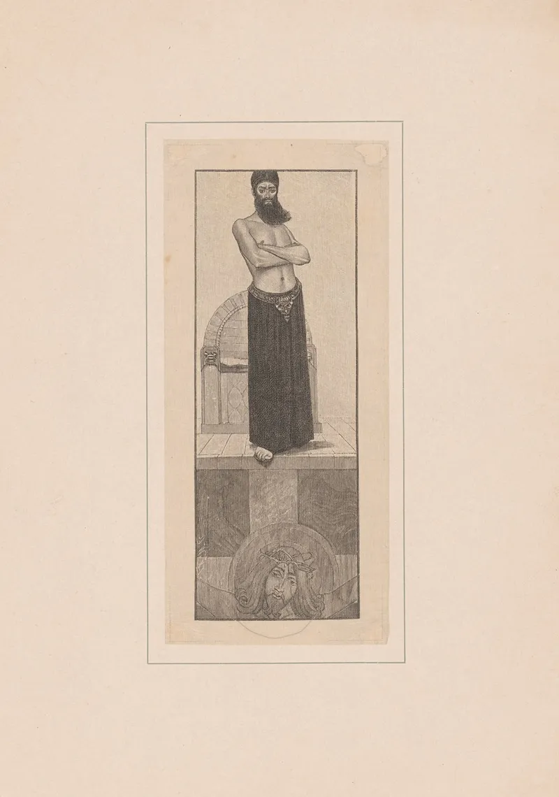 Man Met Baard Voor Een Troon Boven Christus Aan Het Kruis by Johann Jakob Weber - Canvas Print