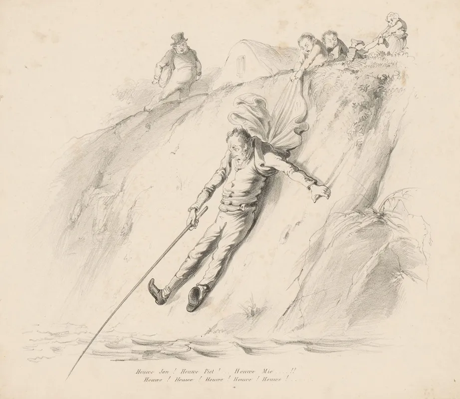 Man Met Hengel Glijdt Van Helling
