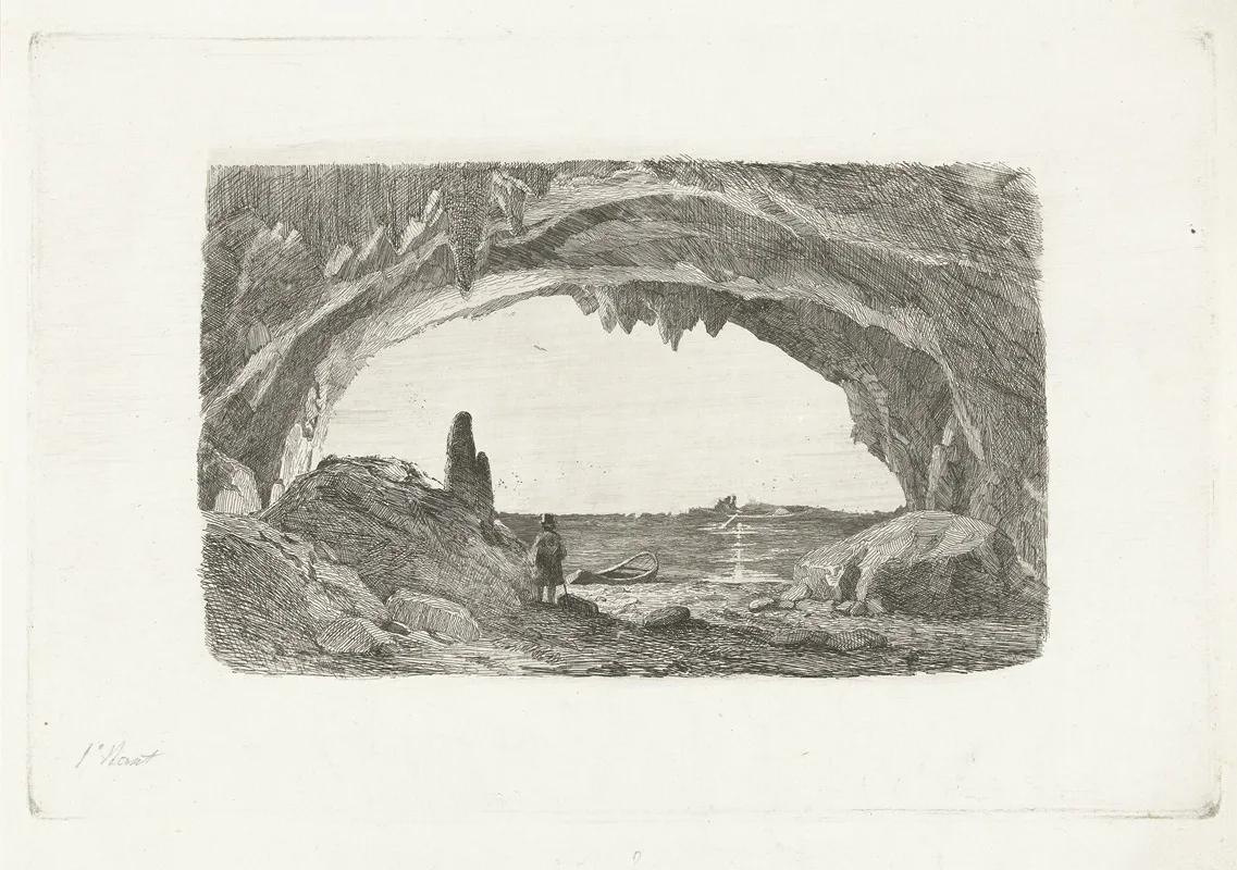 Man Met Roeiboot In De Grotten Van Han