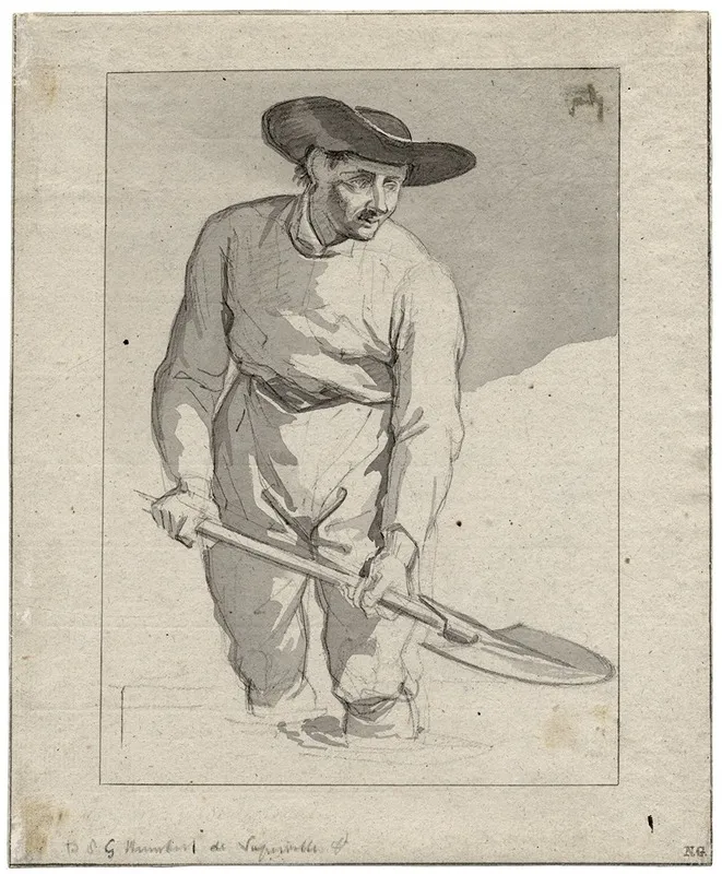 Man Met Spade Tot De Knieen In Het Water