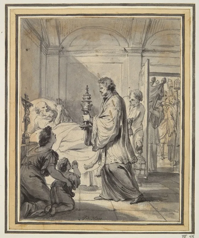 Man On His Deathbed With Priest And Others