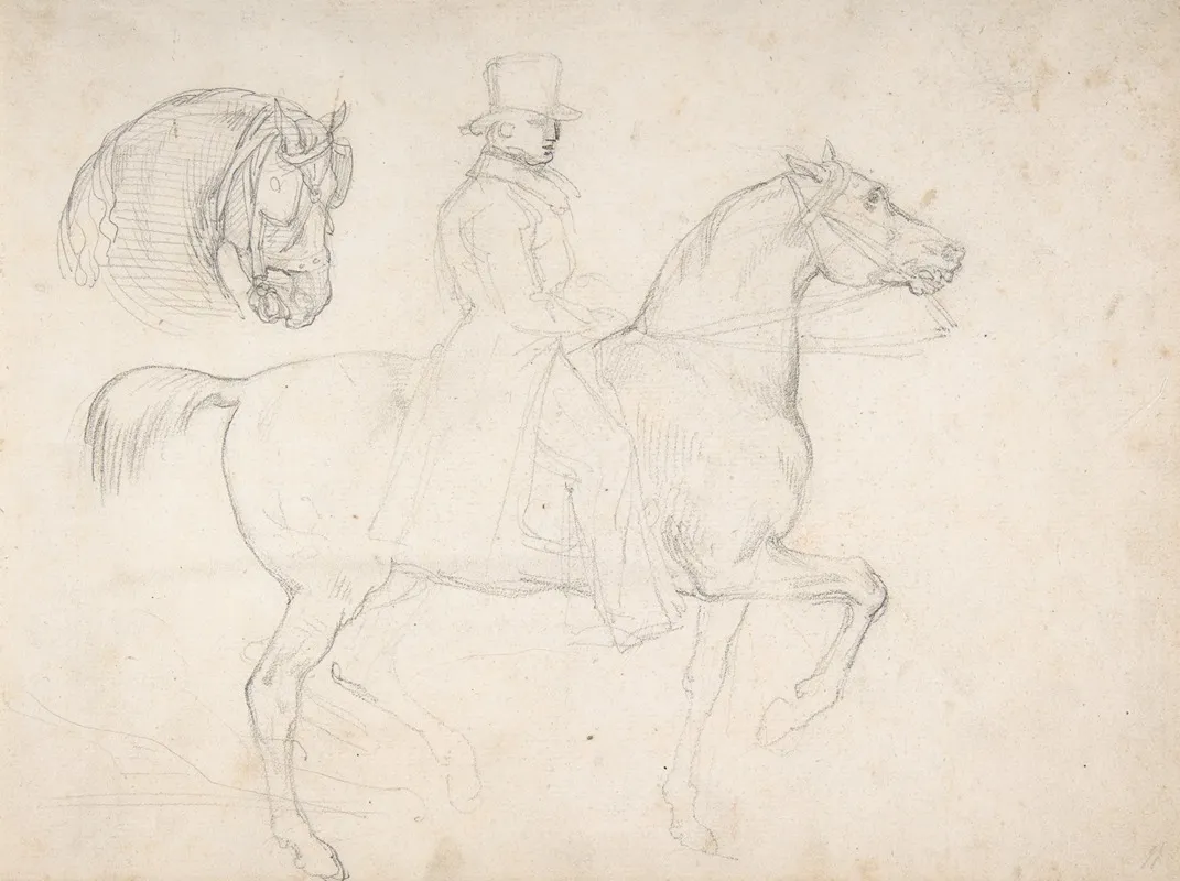 Man On Horseback And Study Of Horses Head