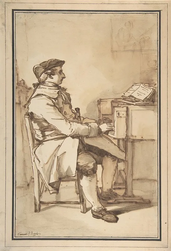 Man Seated At A Keyboard Instrument by François-André Vincent - Canvas Print