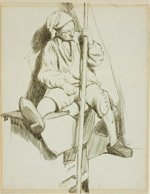 Man Seated Holding Staff In Left Hand