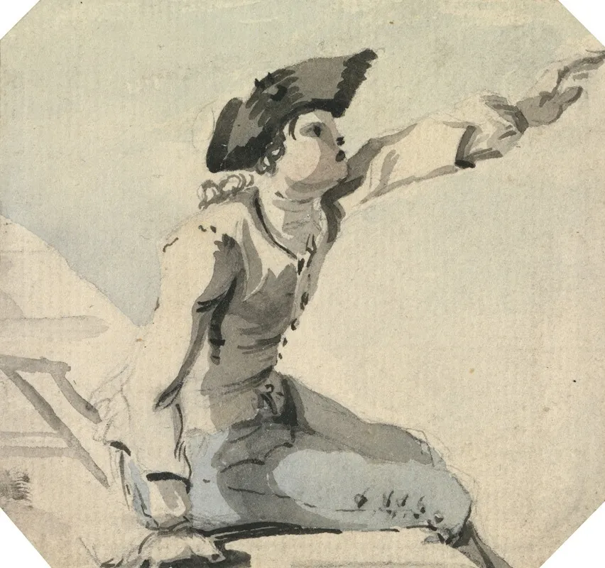 Man Seated On A Parapet Waving His Left Arm by William Marlow - Canvas Print