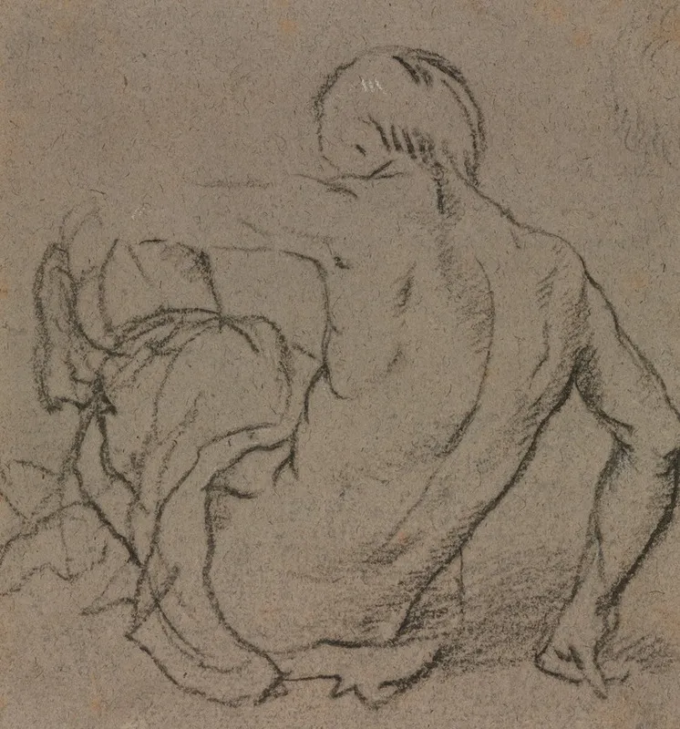Man Seated On The Ground Seen From Behind Recto