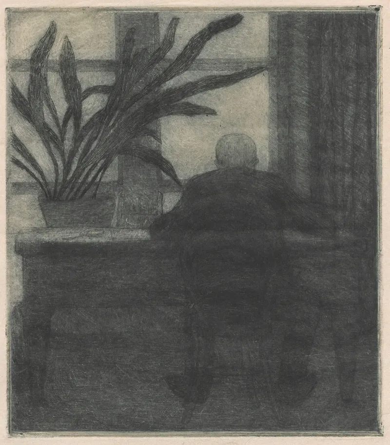 Man Sitting At A Desk by Jan Rembowski - Canvas Print