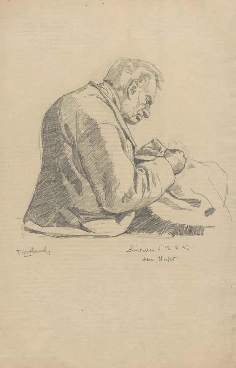 Man Sitting With A Piece Of Needlework