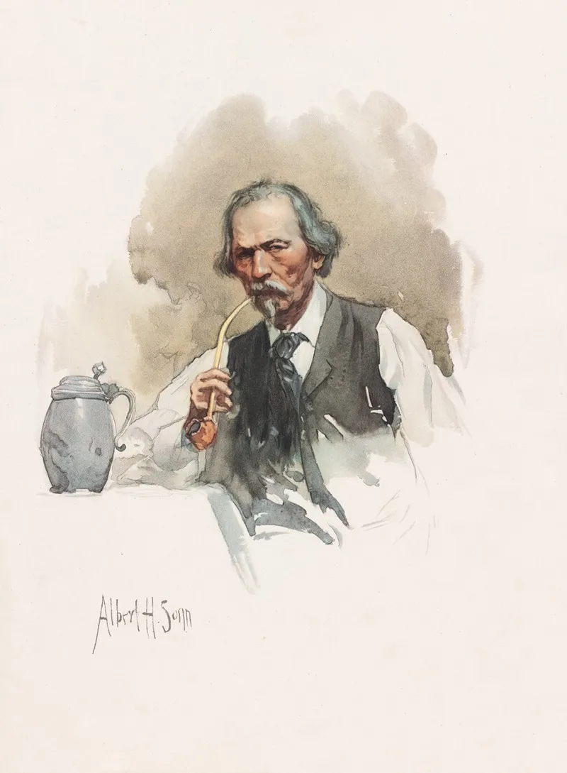 Man Smoking A Pipe 5 by Albert H. Sonn - Canvas Print