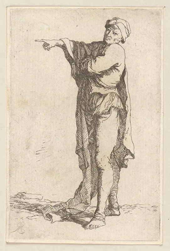 Man Standing His Arm Pointing Horizontally