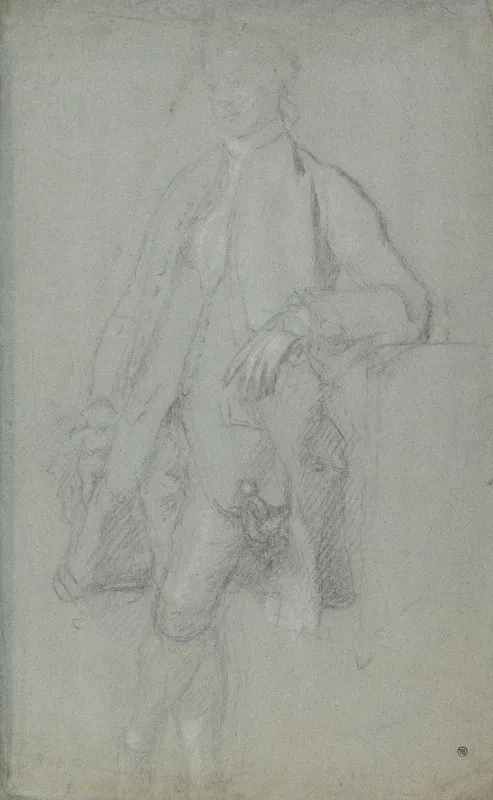 Man Standing Leaning On Left Elbow Full Length