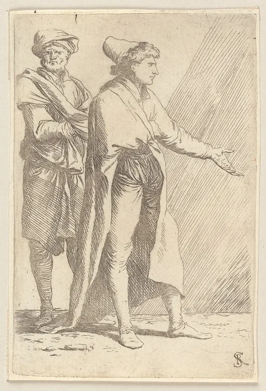 Man Striding Followed By A Retainer
