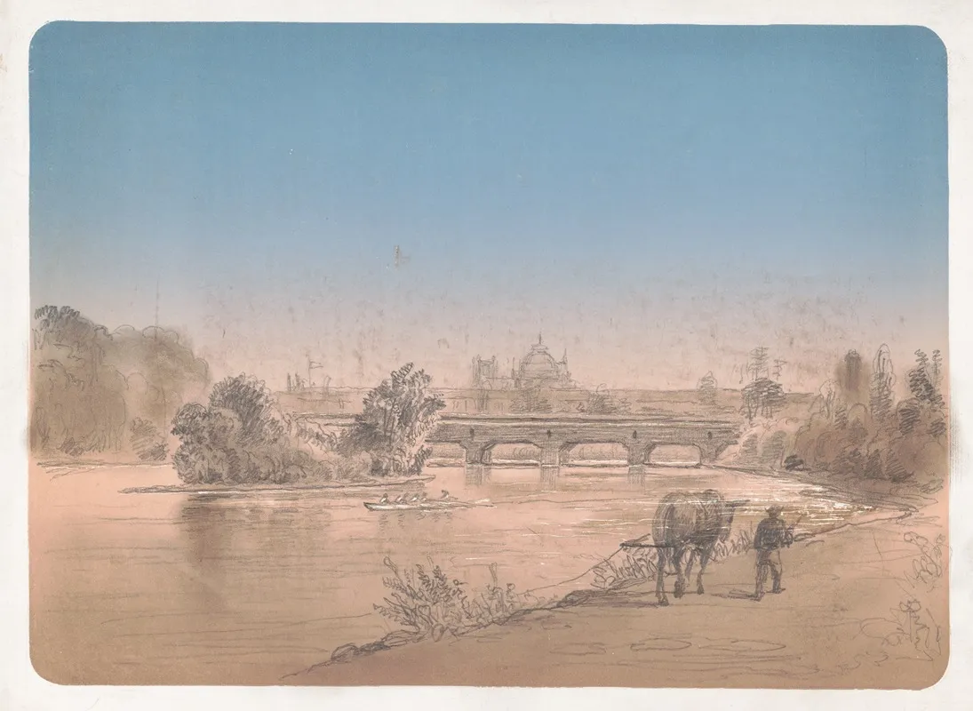 Man Walking With Mule On A Footpath Along The Shore Of The Schuylkill River