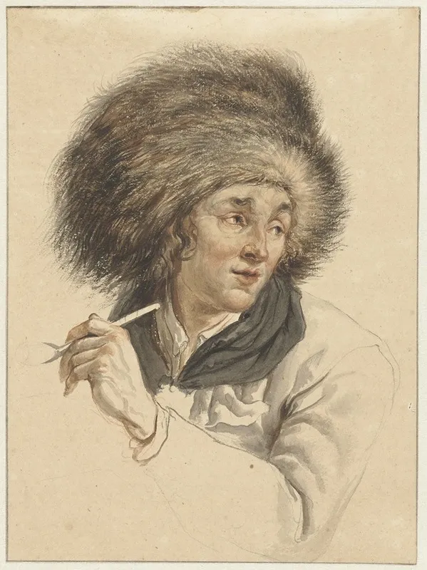 Man With Fur Hat And Pipe