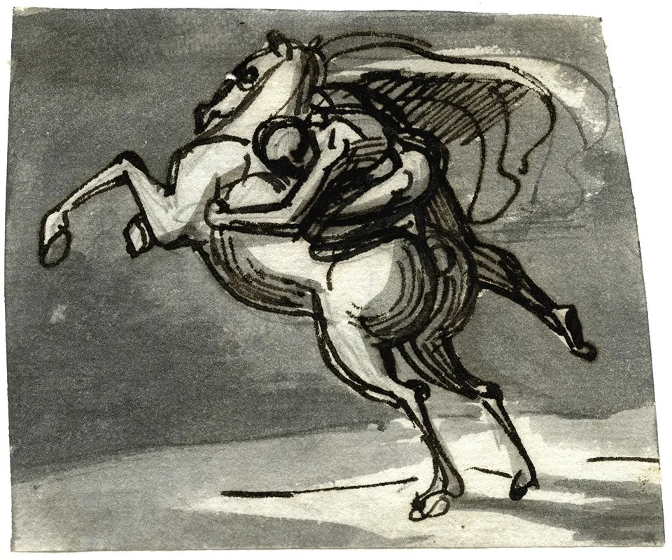Man Zich Vastklampend Aan Steigerend Paard by David Humbert de Superville - Canvas Print