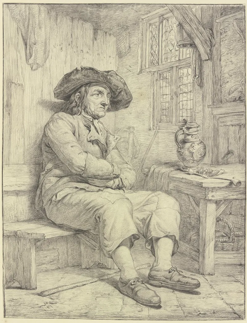 Mann An Einem Tisch Mit Krug Und Pfeife Sitzend by Jacob van Strij - Canvas Print
