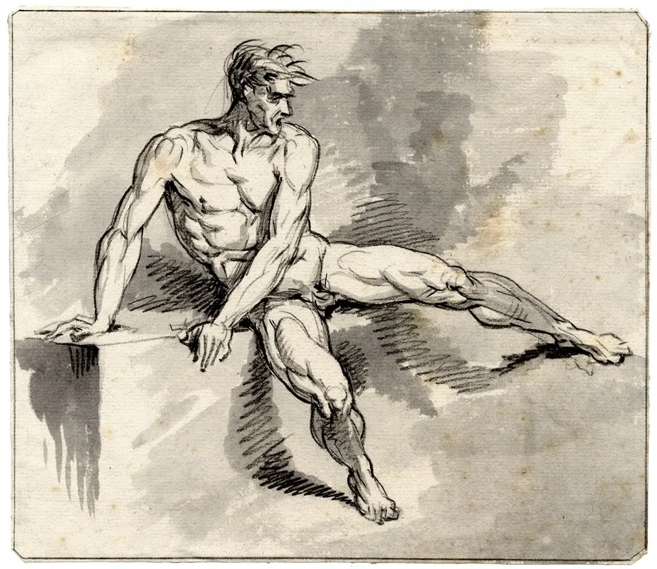 Mannelijke Naaktfiguur Zittend by David Humbert de Superville - Canvas Print