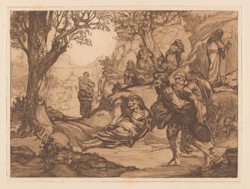 Mannen Vrouwen En Kinderen In Heuvelachtig Landschap by Johannes Josephus Aarts - Canvas Print
