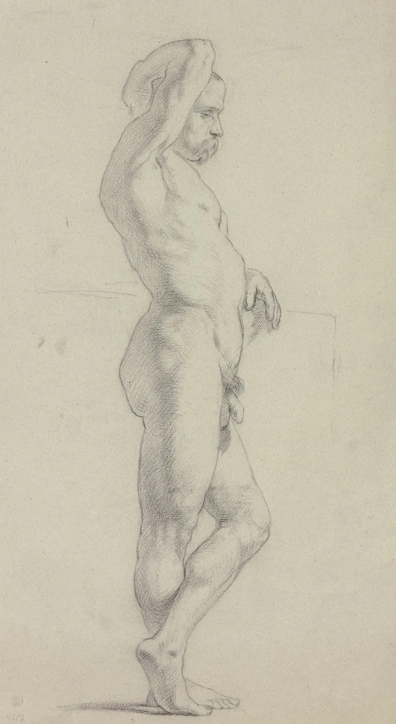 Mannlicher Akt Im Profil Nach Rechts Mit Hinter Den Kopf Gelegter Rechten by Jakob Becker - Canvas Print