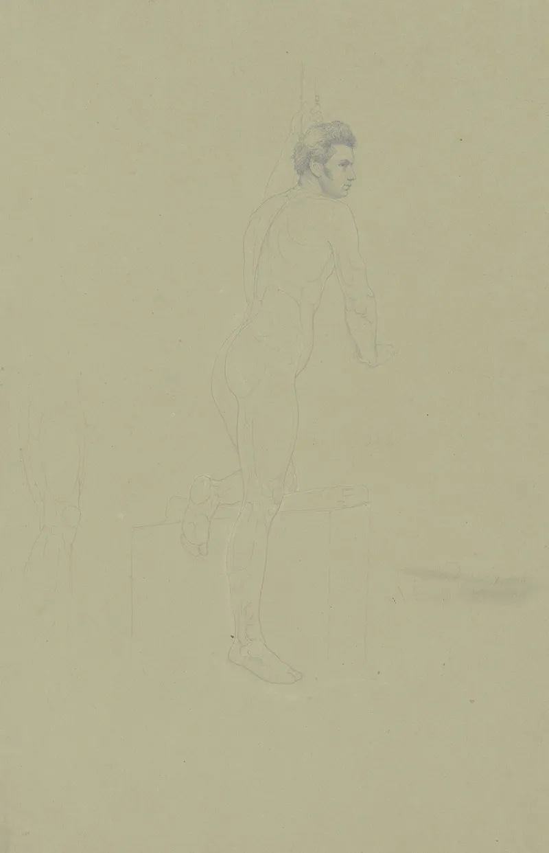 Mannlicher Akt Mit Angewinkeltem Linken Bein Nach Rechts by Eugen Eduard Schäffer - Canvas Print