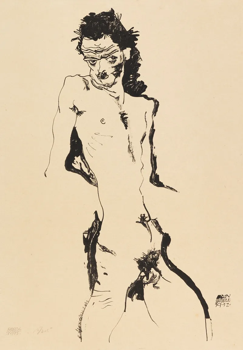 Mannlicher Akt Selbstbildnis by Egon Schiele - Canvas Print