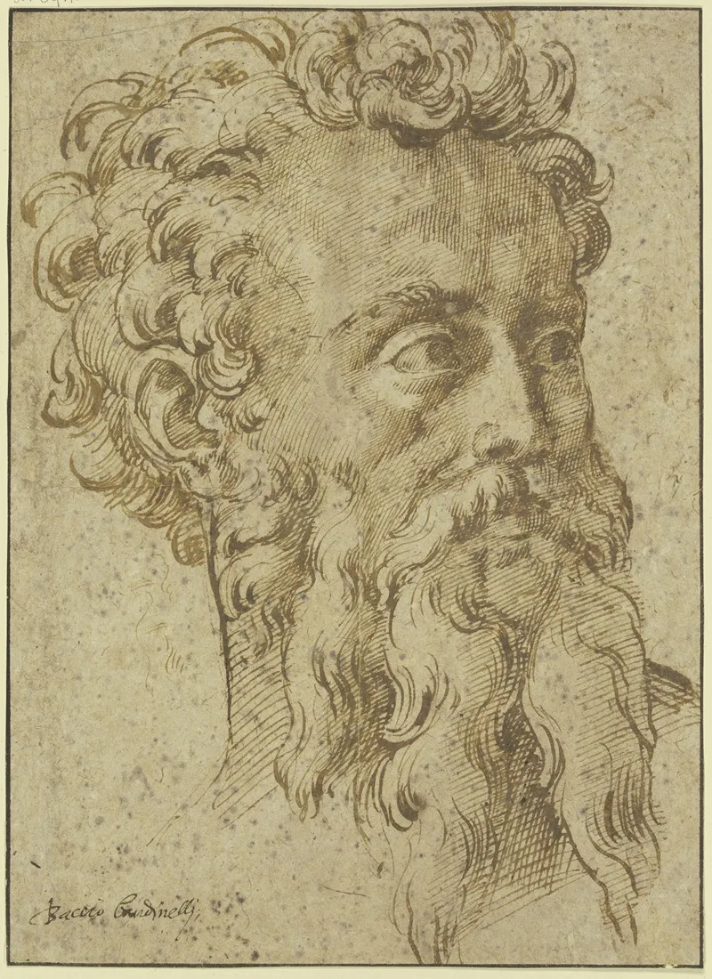Mannlicher Kopf Mit Langem Geteiltem Bart Dreiviertel Nach Rechts by Baccio Bandinelli - Canvas Print