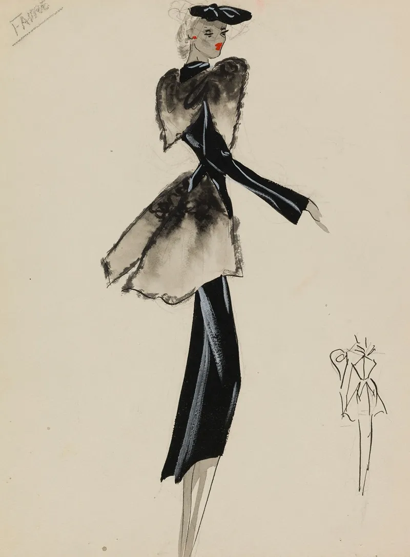Manteau Court Noir Avec Empiecements De Fourrure Grise by M. P. Leven - Canvas Print