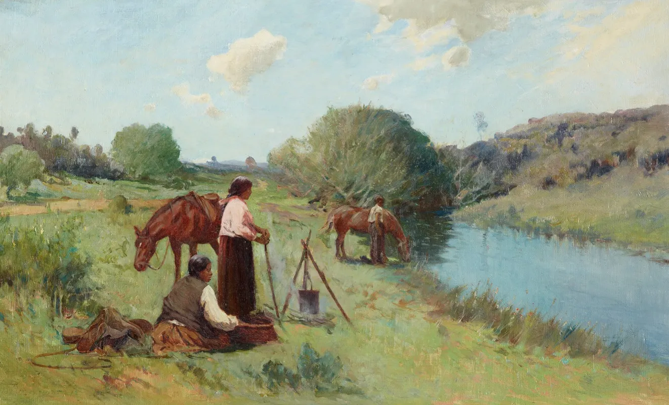 Maoris On A River Bank