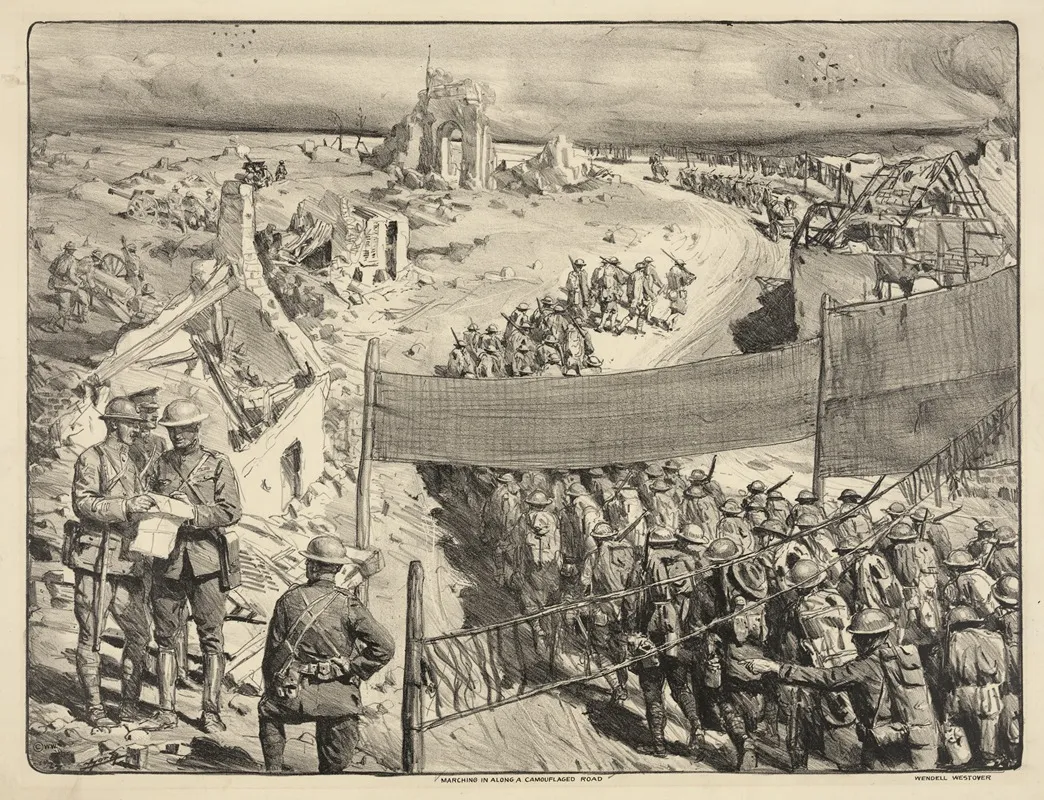 Marching In Along A Camouflaged Road by Lucien Jonas - Canvas Print